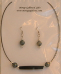 Set - Pendant and Earrings - Bone and glass beads - Blac