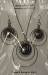 Set - Pendant & Earrings - Twisted Wire Overlay - Bl