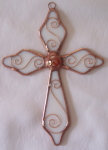 Ornament - Cross - White with Copper Overlay Swirls