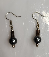 Earrings - Beaded Drop - Black Pearl Spring Spacer