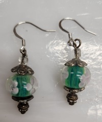 Earrings - Beaded Drop - Lampwork PK GR CL