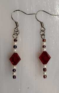 Earrings - Beaded Drop - Red Diamond Dangle