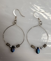 Earrings - Beaded Hoop - BK Teardrop - SF