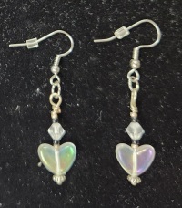Earrings - Beaded Heart - Clear Iridescent