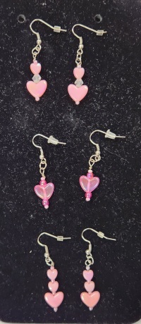 Earrings - Beaded Heart - Pink Iridescent