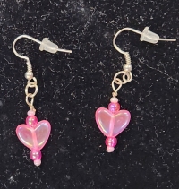 Earrings - Beaded Heart - Pink Iridescent