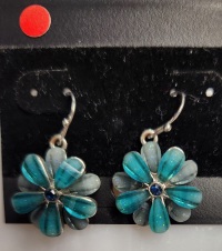 Earrings - Upcycled - Aqua Flower - AF