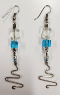 Earrings - Upcycled - Turquoise bead drop - Wire Swiggle