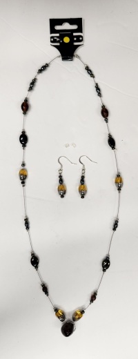 Set - Necklace and Earrings - Amber on Tiger Tail