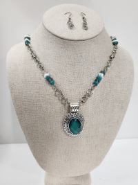 Set - Necklace and earrings - Teal pendant