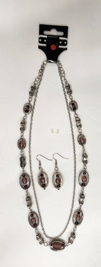 Set - Necklace and Earrings - 2 ST Lilac Oval