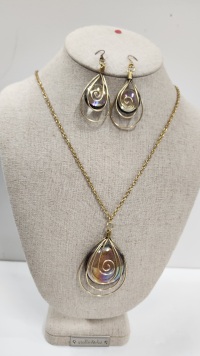 Set - Necklace and Earrings - Iridescent Amber Nugget