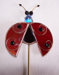Plant Pick - Beaded Ladybug - Copper Patina