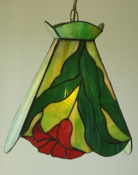 Swag Lamp, Green with Red flower