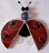 Ornament - Beaded Ladybug - Silver Patina