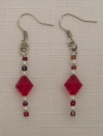 Earrings - Beaded - Diamond Dangle - Red