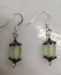 Earrings - Beaded Drop - Green Translucent Capped Barrel