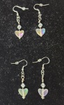 Earrings - Beaded Heart - Clear Iridescent