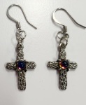 Earrings - Upcycled - Cross with Iridescent Gem