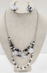 Set - Necklace and Earring - Black and White