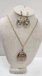 Set - Necklace and Earrings - Iridescent Amber Nugget