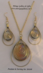 Set - Pendant and Earring - Wire Overlay - Amber