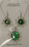 Set - Pendant & Earrings - Wire Swirls - Green