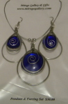 Set - Pendant & Earrings - Wire Overlay - Blue