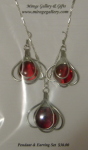 Set - Pendant & Earrings - Wire Overlay - Red